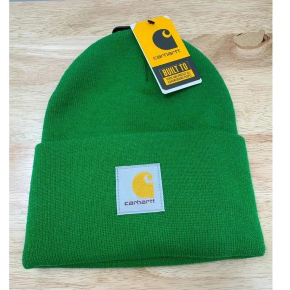 Carhartt Men's Holly Green Knitted Cuffed Acrylic Watch Beanie Outdoor‎ Warm A18 - Picture 1 of 4